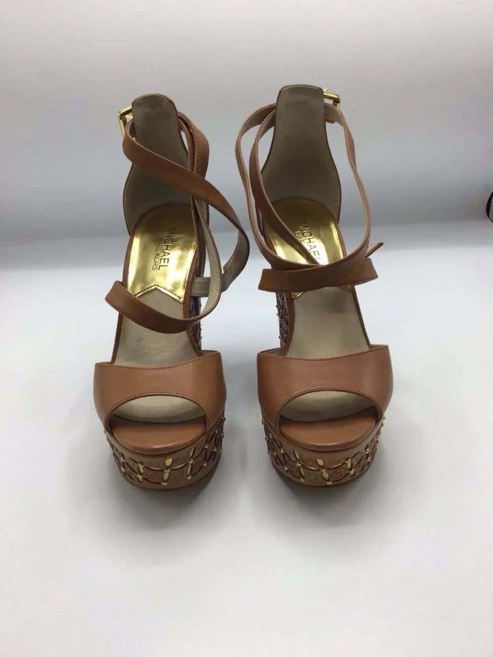 Michael Kors Gabriella Brown Leather Wedges Size7/2
